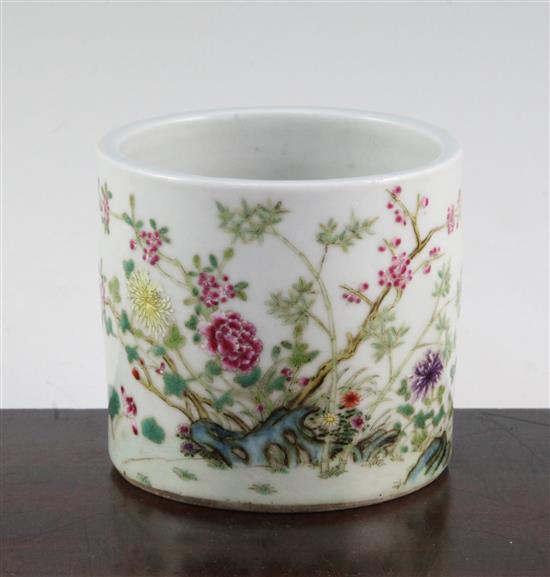 A Chinese famille rose brush pot, Xianfeng mark but later, 9.5cm